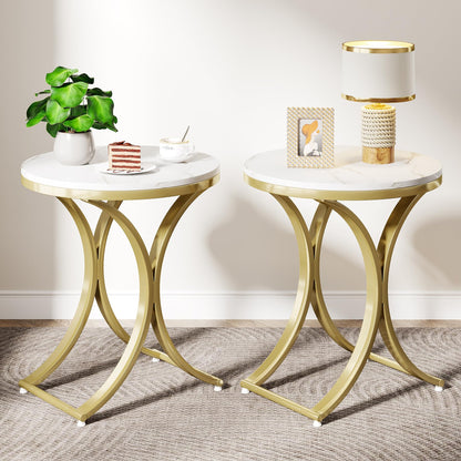 Tribesigns White and Gold End Table Small Round Faux Marble Sofa Side Table (1) - WoodArtSupply