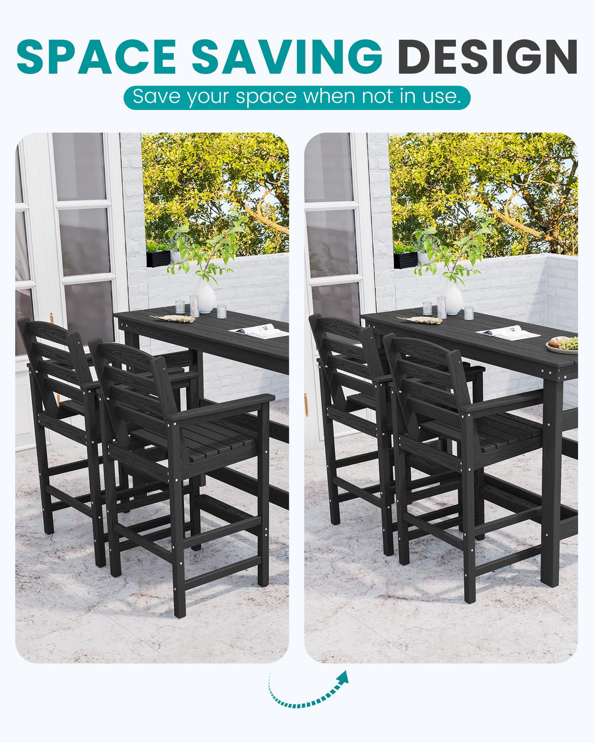 SERWALL 41" Outdoor Bar Table, All Weather HDPE Patio Bar Counter Height Table, Rectangle Patio Bar Table for Outside, Garden, Backyard, Balcony, Poolside, Black SERWALL