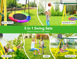 Osoeri Swing Sets for Backyard, 5-in-1 Kids Swing Set, Outdoor Swing Set with Saucer Swing, Glider, Rope Swing, and Basketball Hoop Osoeri