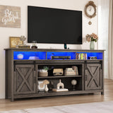 70" LED Farmhouse TV Stand for 80/75/70 Inch TVs,Tall Entertainment Center Storage Cabinets w/Power Outlets and Sliding Barn Door,Rustic TV Stands for Living Room,Media Console Cabinet (Charcoal) Hlivelood