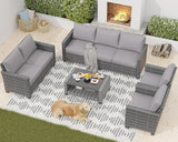 Patio Furniture Sets 6 Pieces, PE Wicker Modern Patio Conversation Set with Storage Cushions for Poolside, Deck, Balcony, Grey + Earthy Grey GAOMON