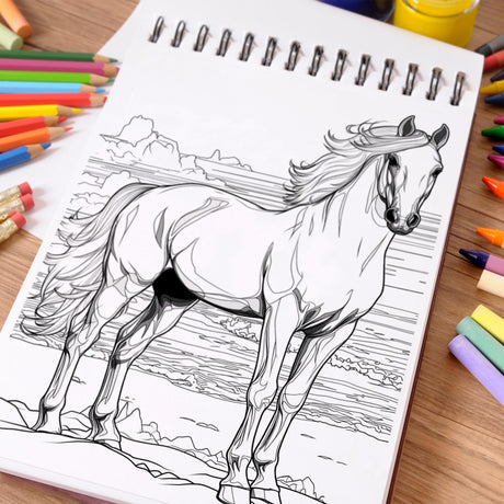 NETHOUSE Majestic Horse Spiral Coloring Book for Adult Relaxation & Stress Relief, 30 Coloring Pages of Elegant Horse Illustrations, Running Horse, Tail Art and Nature-Inspired Scenes, Detailed Mane NETHOUSE