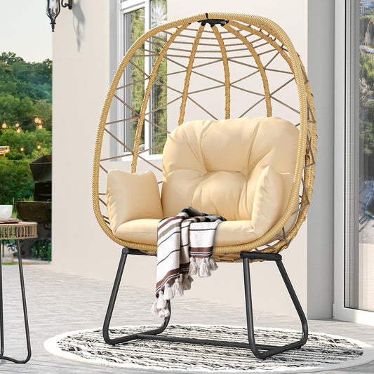 YITAHOME Egg Chair with Stand Outdoor Indoor Egg Lounge Chair with Cushion Wicker Chair PE Rattan Chair Included for Patio, Garden, Backyard, Porch, Beige - WoodArtSupply