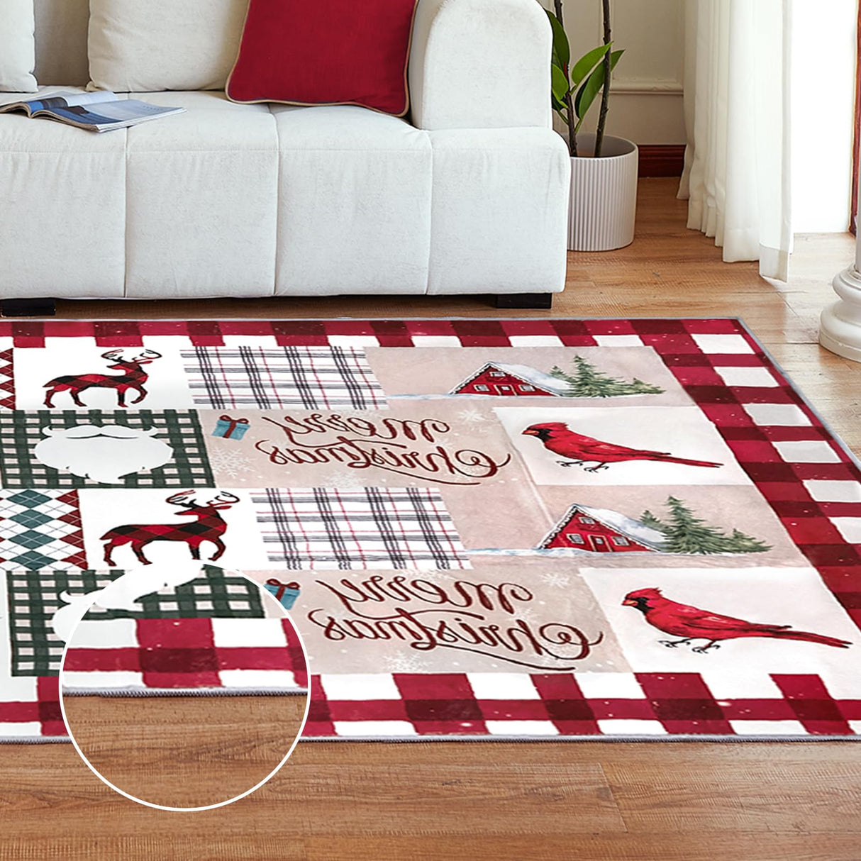 WONGS BEDDING Area Rug 3' x 5' Christmas Cardinal Washable Bedroom Rug Holiday Entryway Indoor Non-Slip Mat Small Throw Rugs for Kitchen Living Room Low-Pile Outdoor Floor Decoration Carpet WONGS BEDDING