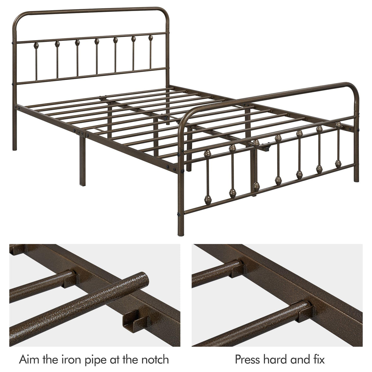 Yaheetech Classic Metal Platform Bed Frame Mattress Foundation with Victorian Style Iron-Art Headboard/Footboard/Under Bed Storage/No Box Spring Needed/Queen Size Bronze Yaheetech