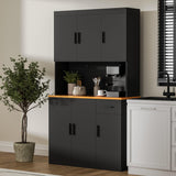 DIYART Black Kitchen Pantry Cabinet, 71" Tall Kitchen Storage Cabinet with Power Outlet, Freestanding Kitchen Hutch with countertop DIYART