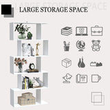 Yusong Modern 5-Tier Geometric Bookcase in White - Stylish S-Shaped Bookshelf for Home & Office Yusong