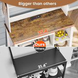 Itaar 35.4 inch Bakers Rack with Power Outlet and Storage, Farmhouse Coffee Bar Cabinet, Microwave Stand Kitchen Cabinet with Hutch, LED Lights, Wine Glass Holder and 8 Hooks，White Itaar