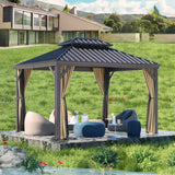 Gazebo 10' x 12' with Mosquito Net and Privacy Sidewalls, Patio Aluminum Permanent Gazebo, All Weatherproof Outdoor Hardtop Metal Gazebos MOWOX POWER