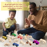 Feradny 42 Pcs Unfinished Wooden Cars Include 18 Wood DIY Car Toys Wood Car Crafts Painting with 24 Painting Tools for Kids Home Activities Arts Crafts Projects Easy Woodworking Party Favors Feradny