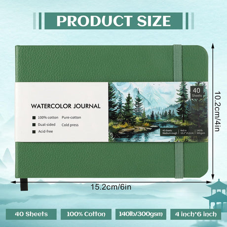 40 Sheets Watercolor Journal 4x6in, 140 lb/300 GSM Watercolor Sketchbook Cold Press Watercolor Paper Watercolor Notebook for Art Painting, Drawing, Mixed Media Prudiut
