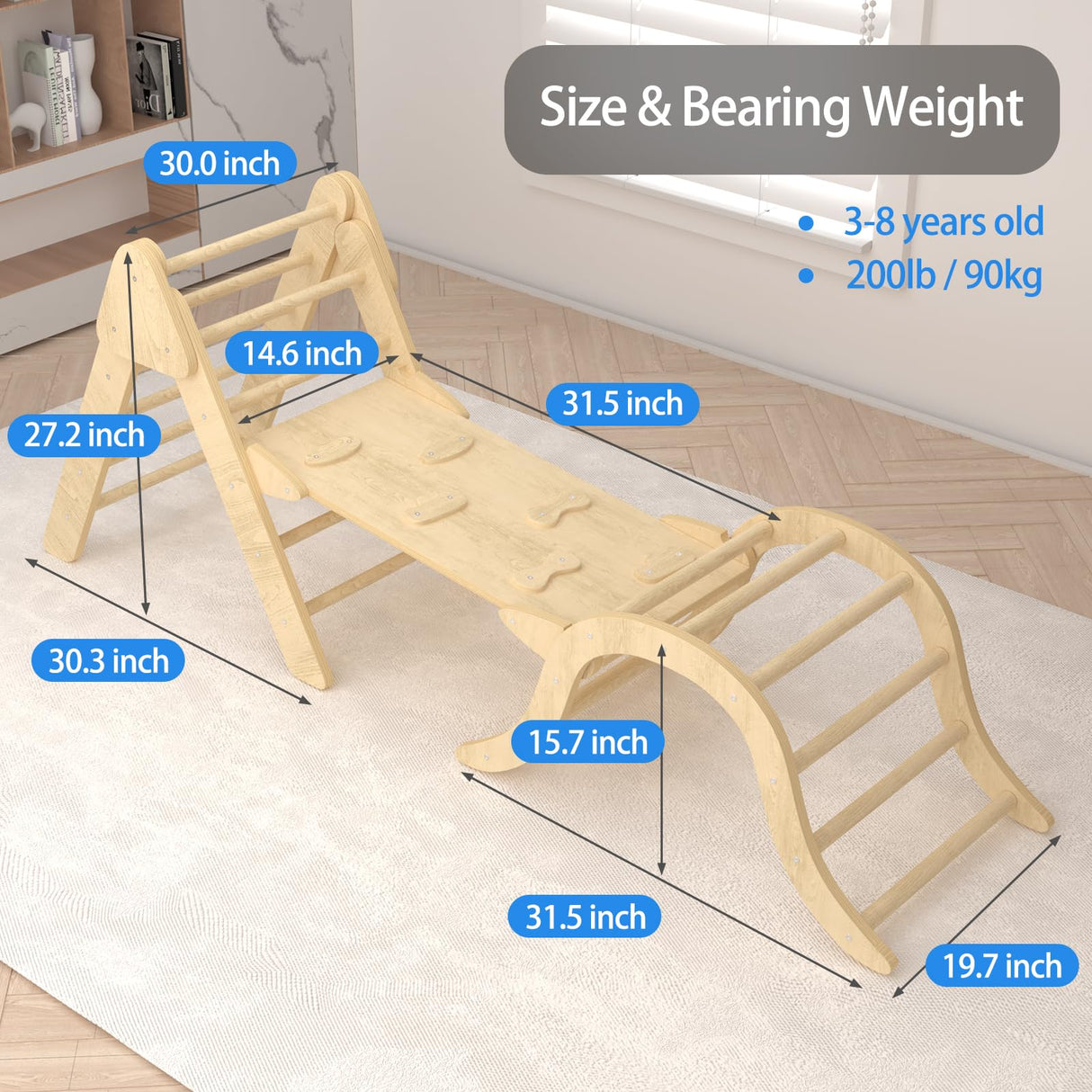 UROSULO Indoor Toddler Climbing Toys, Multifunction Pikler Triangle and Arch with Ramp, Climbing Triangle Arch Playground Set, Montessori Triangle Climbing Toys for Toddlers, Montessori Climbing Toys UROSULO