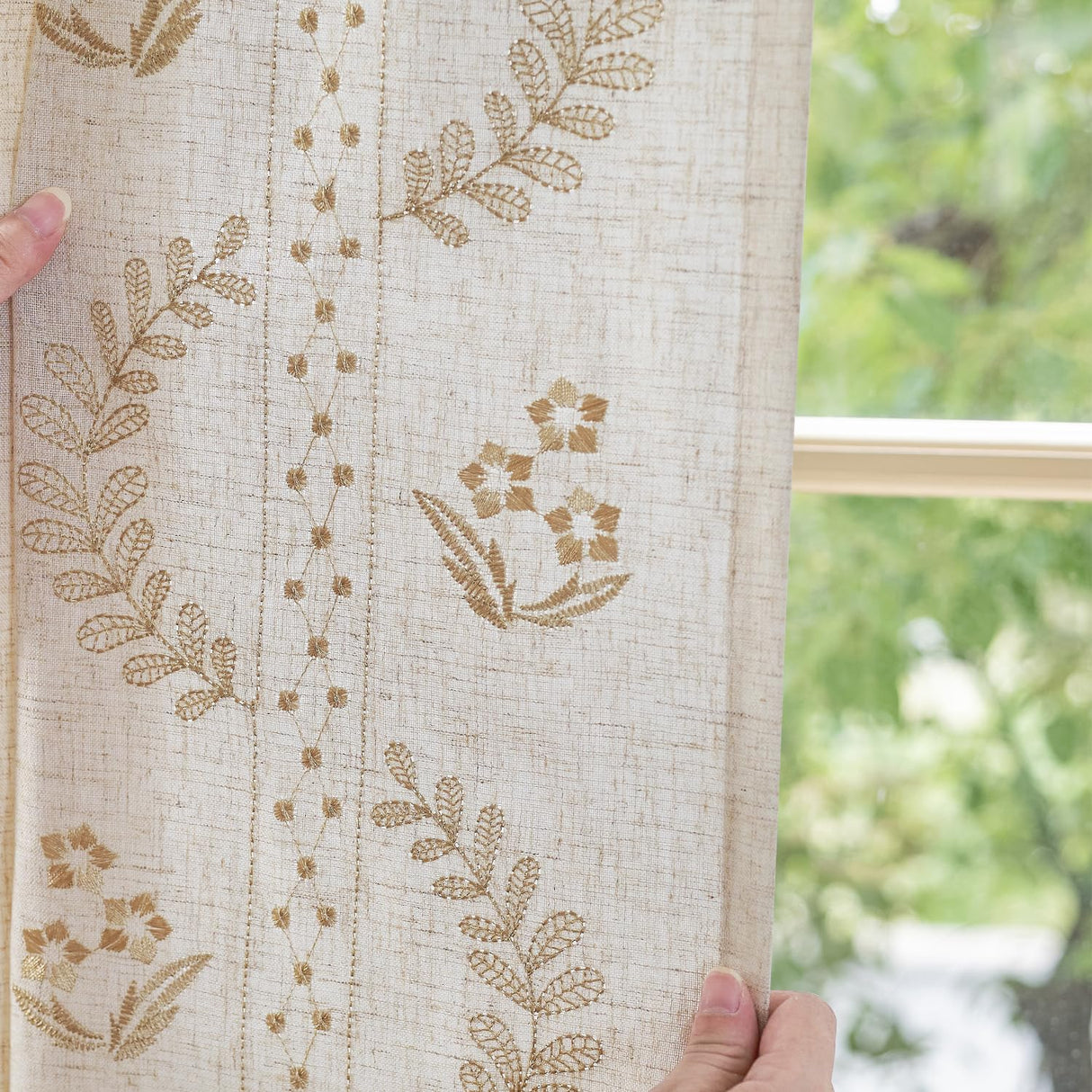 jinchan Linen Curtains for Bedroom Floral Curtains 108 Inch Length Linen Blend Beige Embroidered Drapes Farmhouse Flower Patterned Drapes for Living Room Window Treatments Set 2 Panels jinchan