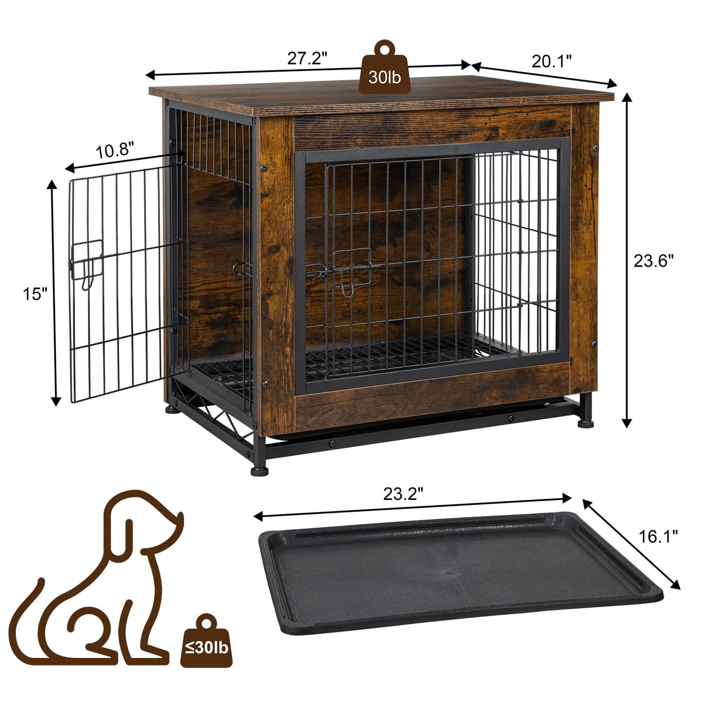 JY QAQA Dog Crate Furniture, Wooden Dog Crate Table, Double-Doors Dog Furniture, Indoor Dog Kennel, Dog House, Dog Cage Large - WoodArtSupply