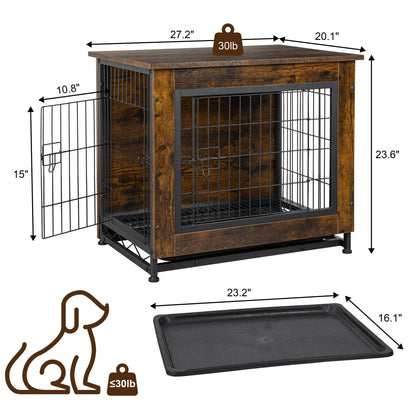 JY QAQA Dog Crate Furniture, Wooden Dog Crate Table, Double-Doors Dog Furniture, Indoor Dog Kennel, Dog House, Dog Cage Large - WoodArtSupply