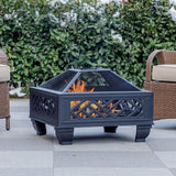 MistMo 26" Steel Square Fire Pit with Grill & Poker, Outdoor Fireplace with Mesh Cover for Patio, Backyard & Garden, Ideal Mistmo
