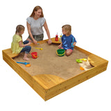 KidKraft Wooden Backyard Sandbox with Built-in Corner Seating and Mesh Cover, Kid's Outdoor Furniture, Honey, Gift for Ages 2-8 KidKraft