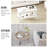 Coffee Table, 31.49'' Small Living Room Tables, 2-Tier Rustic Coffee Table for Living Room, Modern Farmhouse Style Rectangular Wood Table for Outdoors, Home Office, Bedroom, Apartment, White IDEALHOUSE