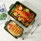 Howise Ceramic Baking Casserole Dish with Handles, Large 9x13 inch Pan and Middle Baking Pan - Porcelain Serving Bakeware Set (Forest Green) Howise