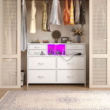 Romorgniz Dresser for Bedroom with Charging Station and LED, Sturdy Chest of Drawers with 8 Drawers and Two Open Shelves for Storage,Bedroom, Living Room,Hallway (White) Romorgniz