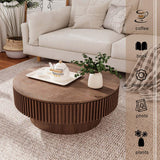 Round Coffee Table with Storage, Modern Wooden Coffee Table with Solid Wood Veneered, Circle Center Table Accent Tea Table for Living Room Apartment Small Space (31.5''L × 31.5''W × 14''H, Walnut) FGXJY