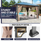 Raysfung 10'x12' Hardtop Gazebo, Outdoor Polycarbonate Roof Gazebo with Aluminum Frame Permanent Pavilion with Netting& Curtains for Garden, Patio,Yard Raysfung