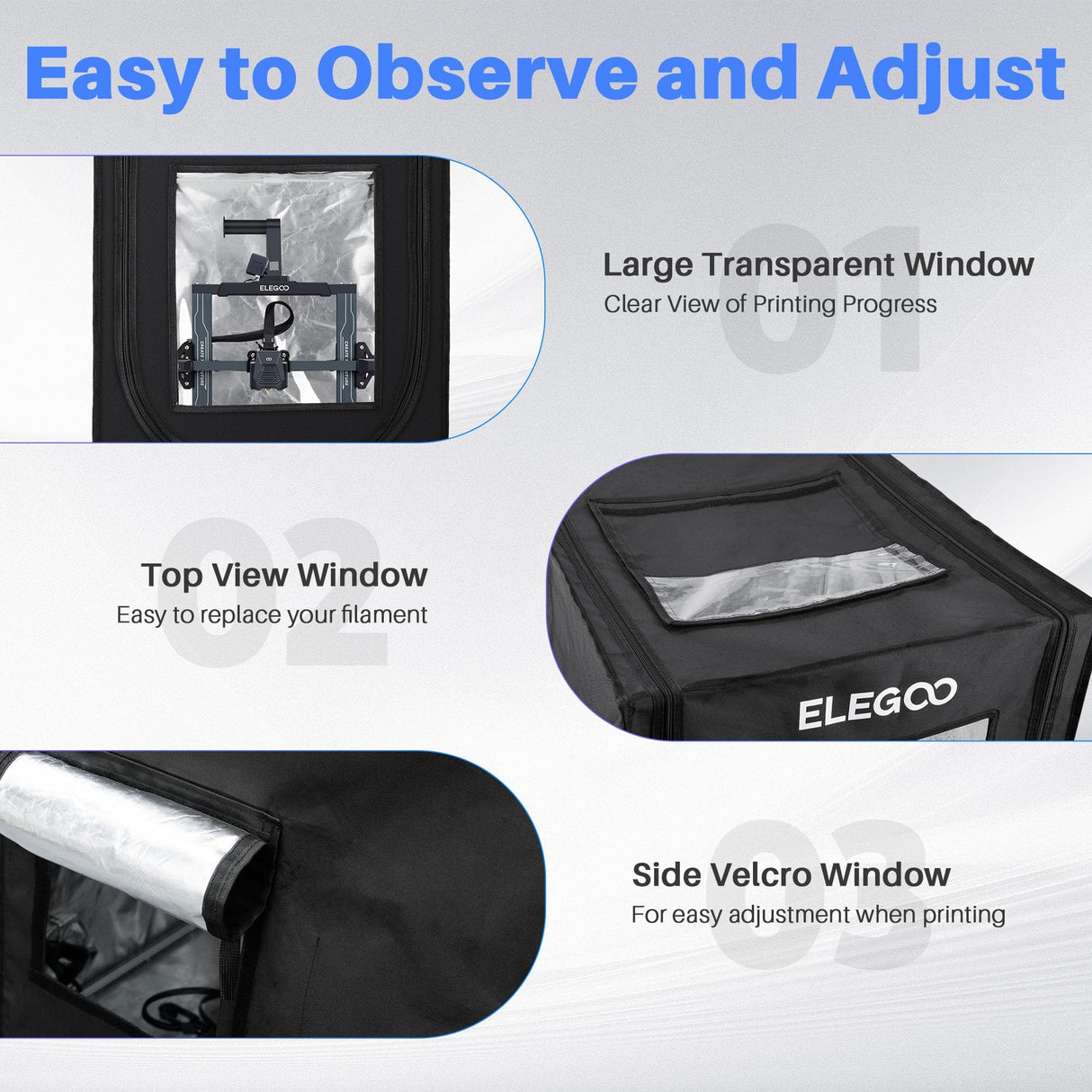 ELEGOO 3D Printer Enclosure, Fireproof and Dustproof 3D Printer Cover Constant Temperature Tent for Neptune 3 Pro/Neptune 4/Neptune 4 Pro/Ender 3/Ender 3 V2/Ender 3 S1/Kobra 2 ELEGOO