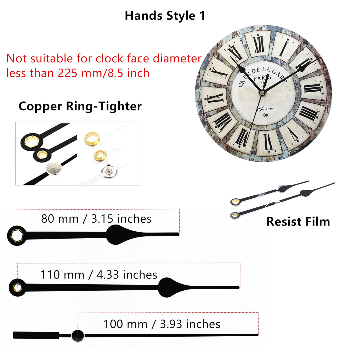TIKROUND Original Youngtown 12888 Pendulum Clock Movement with 3 Sets of Hands 23 mm (9/10 inches) Shaft Length 15.4 mm (3/5 inch) Thread Length. TIKROUND