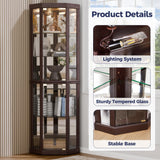 Trygoal Lighted 3-Side Glass Display Curio Cabinet, Corner China Cabinet with Tempered Glass Doors, Wooden Display Case with Light Bulb for Living Room, Dark Cherry Trygoal