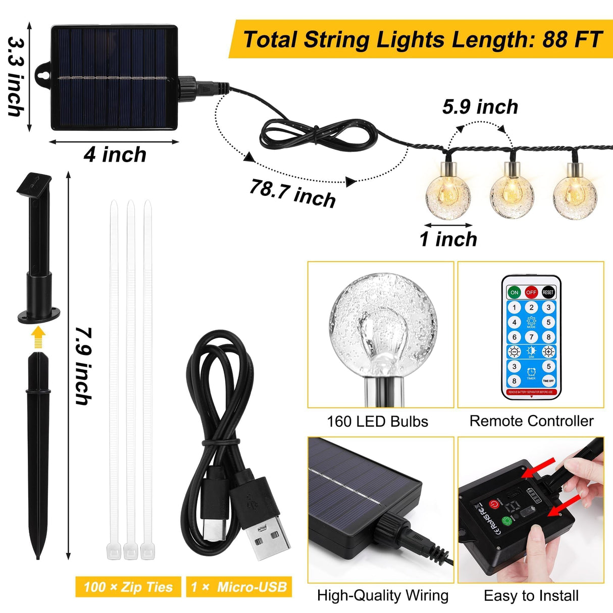 Hahood 88 Ft Solar Pool String Lights for Above Ground Pools 100 LEDs Outdoor Waterproof Pool Trampoline Globe Lights for Frame Pool Decor 8 Lighting Modes Pool Accessories for 18 Ft Swimming Pools Hahood