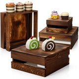 Sieral 4 Pieces Wood Cupcake Display Stand Decorative Dessert Appetizer Cake Stand Risers Wooden Crate Rustic Cake Risers for Decor Wooden Crate Style Storage Organizer for Party(Burnt Wood) Sieral