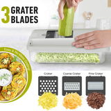 Mueller Vegetable Chopper 9 Blade, Mandoline Slicer, Food Veggie Chopper, Cheese Grater, Onion Vegetable Cutter with Container, Dicer, Kitchen Gadgets & Essentials, White Sand/Grey Mueller