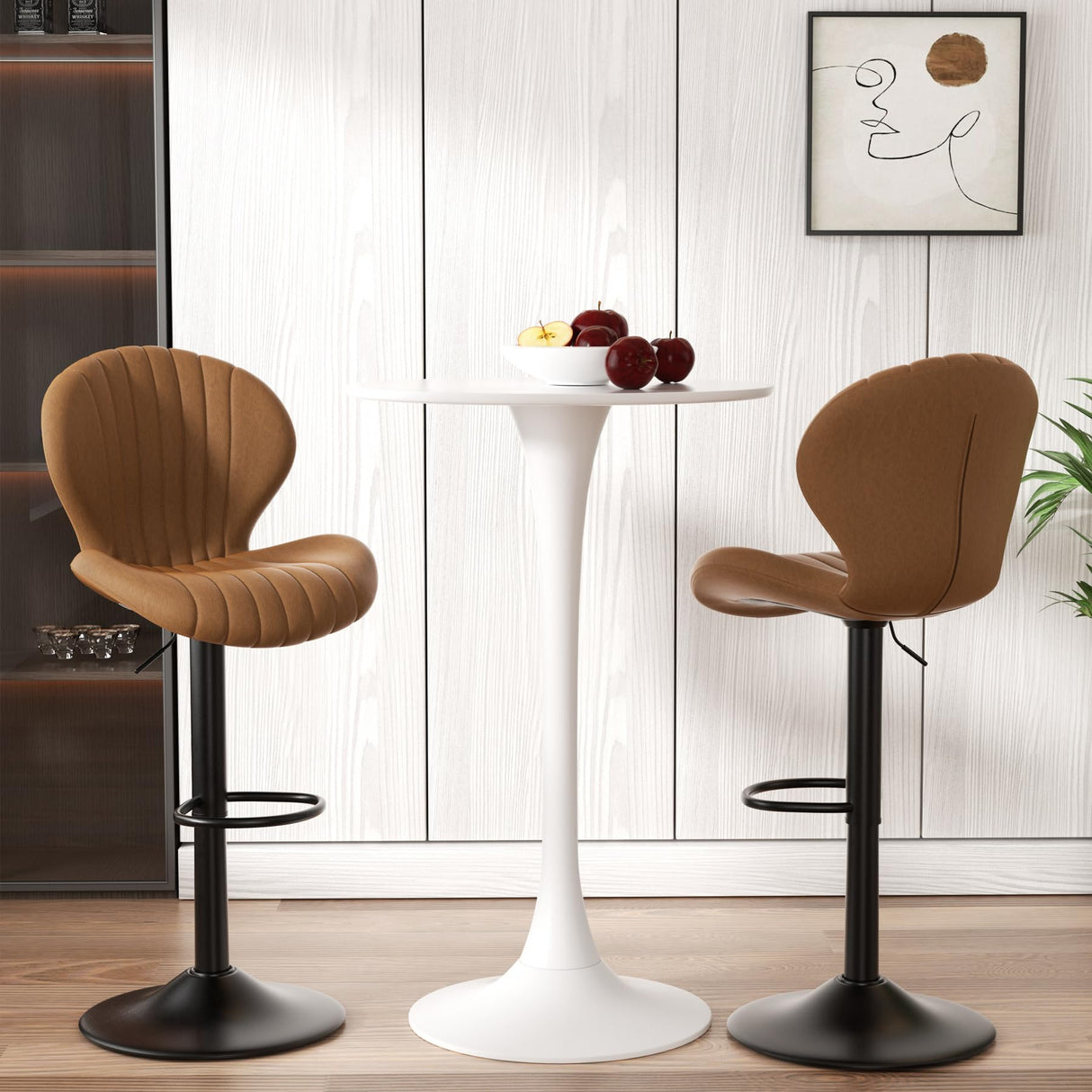 Nalupatio Bar Stools Set of 2 Modern Swivel Bar Chairs, Barstools Counter Height with High Backrest, Easy 3-5 Minute Assembly for Bar, Kitchen, Dining Room Brown Nalupatio