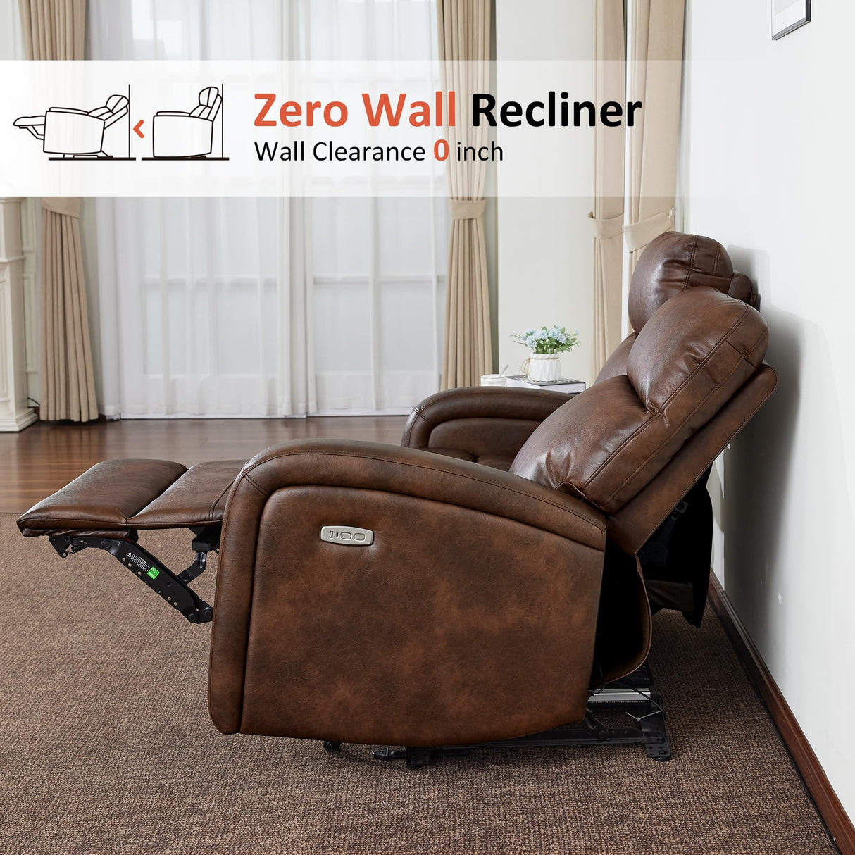 MCombo 65.7" Zero Wall Recliner Loveseat with Console, 2-Seat Power Wall Hugger Sofa with Cup Holders, USB & Type-C Dual Charge Ports, for Living Room, RV PR646M2 (Dark Brown, Loveseat with Console) MCombo