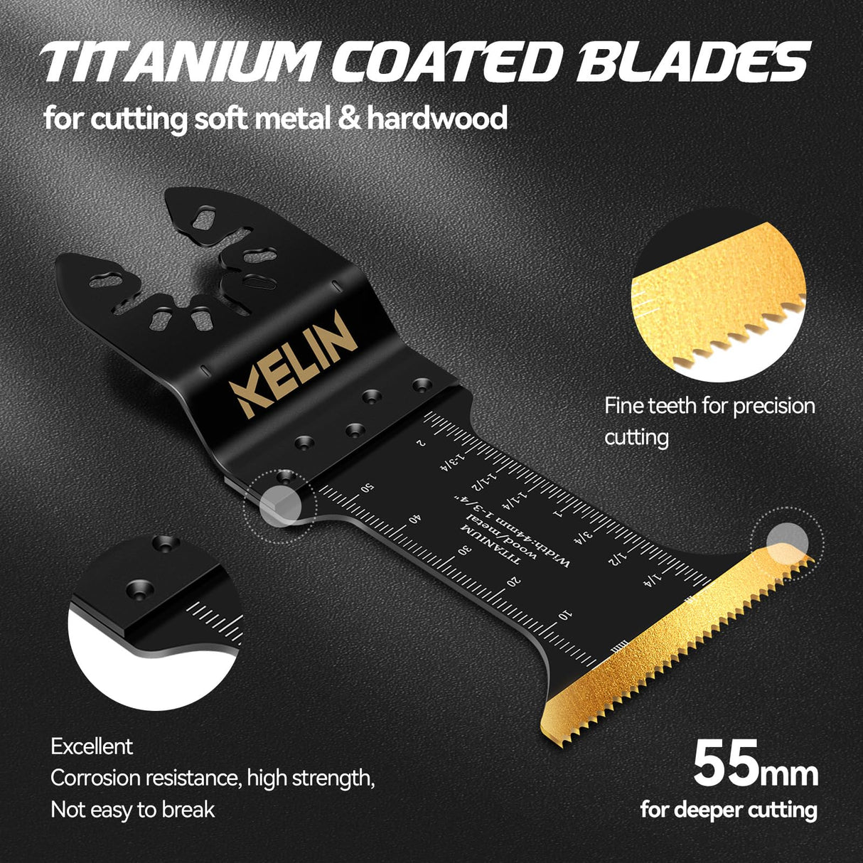 18 PCS Titanium Oscillating Tool Saw Blades with Stainless Steel Scraper and Semicircle Blades Kit, Universal Multi Tool Blades for Light Metal Sheet Pipe and Wood (NOT for Star Lock Interface) KELIN
