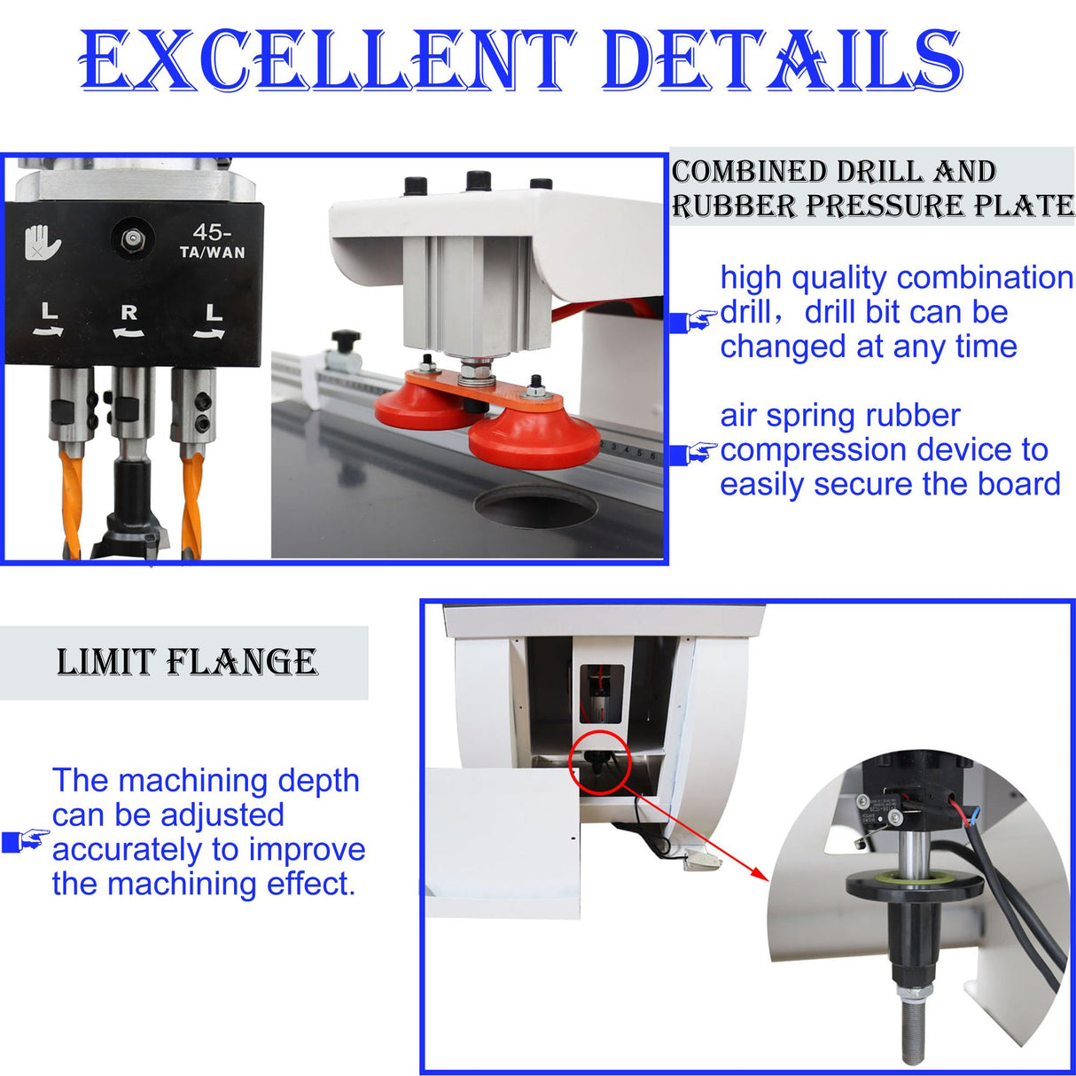 HQHAOTWU Pneumatic Dust-free Hinge Boring Insertion Machine Single Head Hinge Boring Drill Press Machine Woodworking Hinge Drilling Processing Machine Adjustable Punching Depth HQHAOTWU