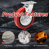 Nefish 8 Inch Heavy Duty Casters Wheels, Industrial Grade Polyurethane Casters Set of 4 with Dual Ball Bearing, Solid Polyurethane Wheel 6000 Lb, Plate Swivel Casters for Cart, Industrial, Machine Nefish