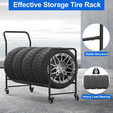 Rolling Tire Rack Adjustable,Metal Tire Storage and Transport Trailer,Heavy Duty Tire Holder,Mobile Tire Storage Shelf Cart with 4 Wheel,Garage/Workshops/Repair Shop Tire Stand Spare Tire Carrier Shinoske