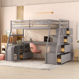 CKLMMC Multifunctional Twin Loft Bed with Storage Drawers, Desk, and Shelving – Grey CKLMMC