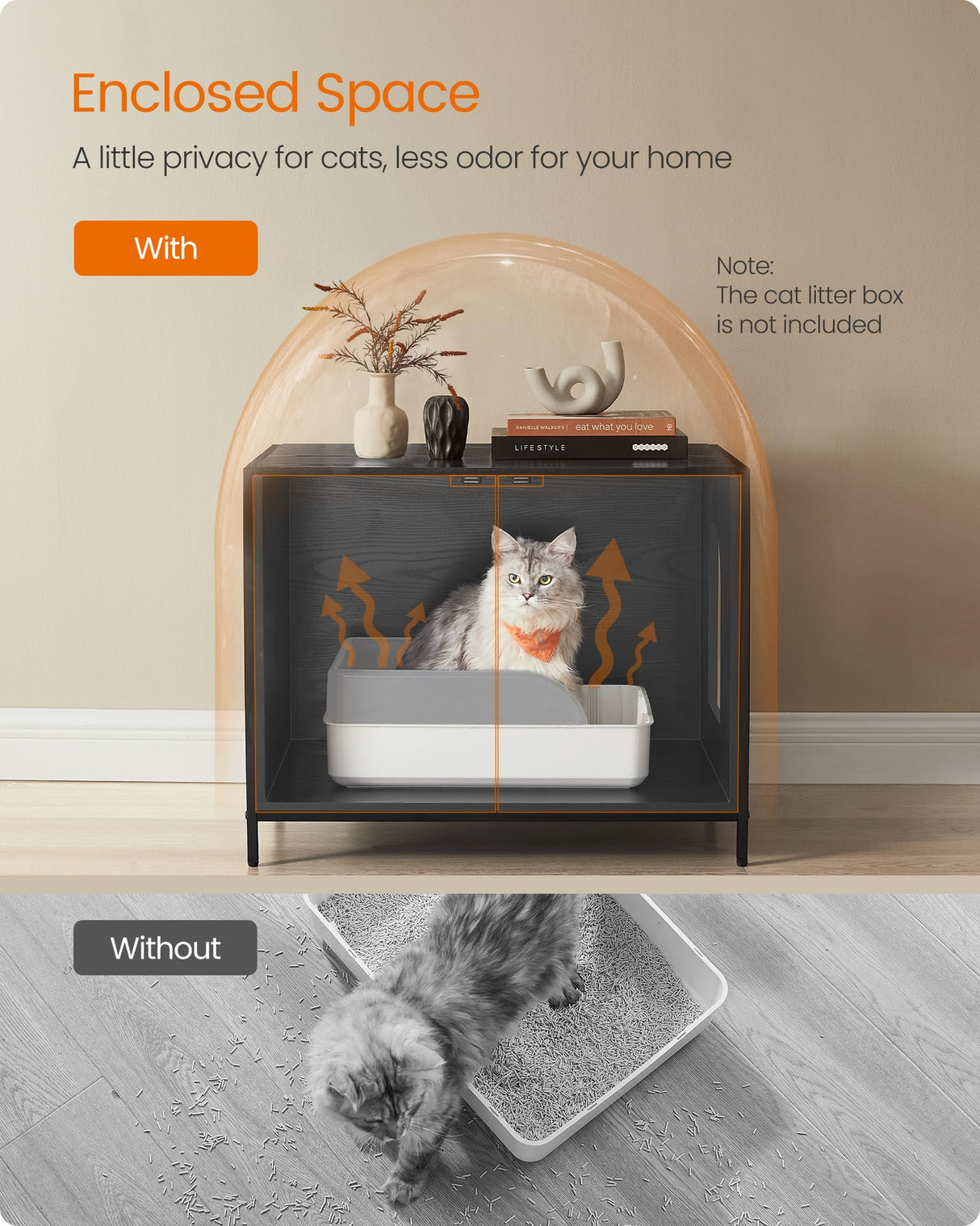 Feandrea Litter Box Enclosure, Modern Cat Litter Box Furniture Hidden, with Handles, Magnetic Locks, Cat House, Side End Table, 28.5 x 19.5 x 23 Inches, Ebony Black UPCL011B02 Feandrea