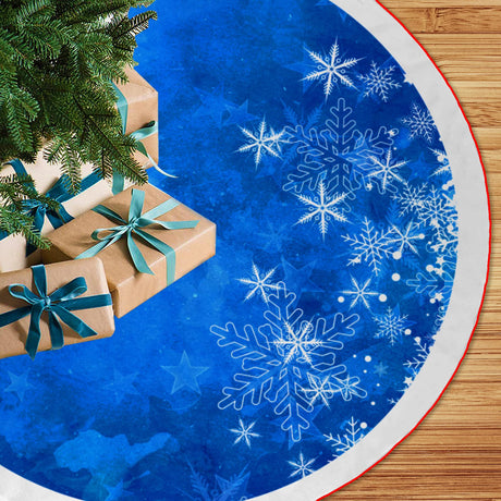 48 Inches Blue Christmas Tree Skirt Rustic Thick Xmas Tree Skirt with Snowflake Winter Happy New Year Decoration for Home Holiday Party OWCRNEF