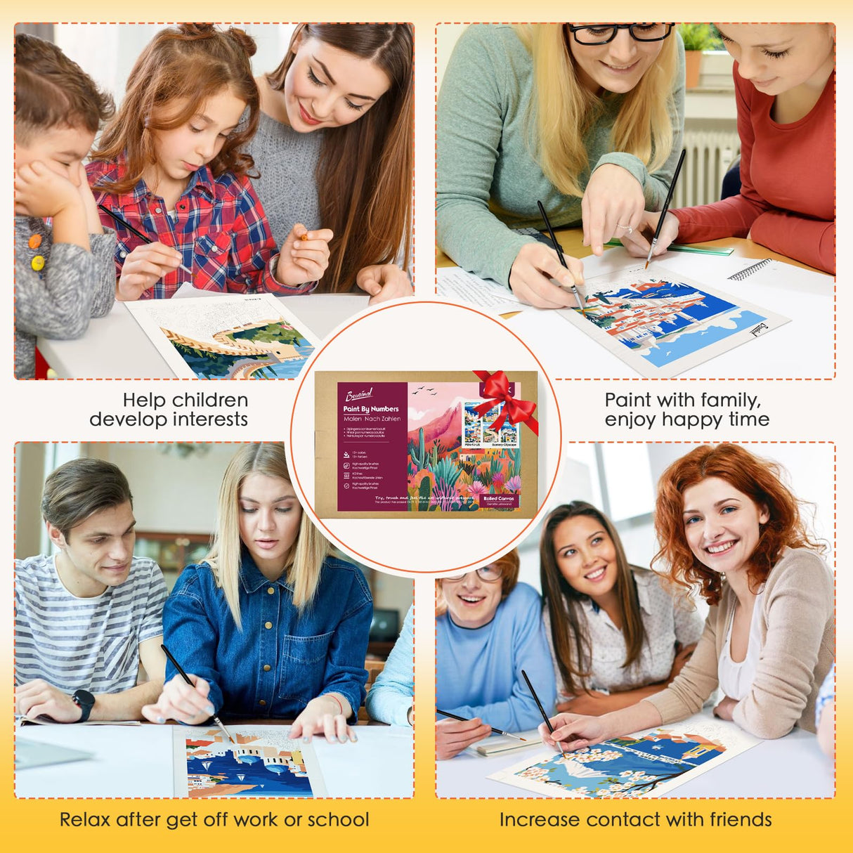 Bougimal 6 Pack Paint by Numbers Kit for Adults Beginners, 12" W x 16" L Scenery-Cityscape DIY Acrylic Paint Set on Canvas Without Frame in Box, Adults Kids Paint by Numbers Kits for Home Wall Decor Bougimal