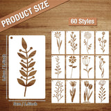 OPUHOHR 60PCS Flower Leaf Stencils for Crafts, Small Painting Stencils, Floral Templates for Wall Card Rockwood Signs Coasters Canvas Home Decor OPUHOHR