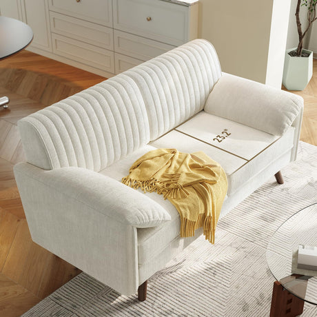 ONBRILL 64.5" Loveseat Sofa, Chenille Loveseat Couch for Living Room, 23.2" Deep Seat Love Seat with Padded Arms, Comfy Modern Small Couches for Bedroom, Small Spaces, Dorms, Office, Beige ONBRILL