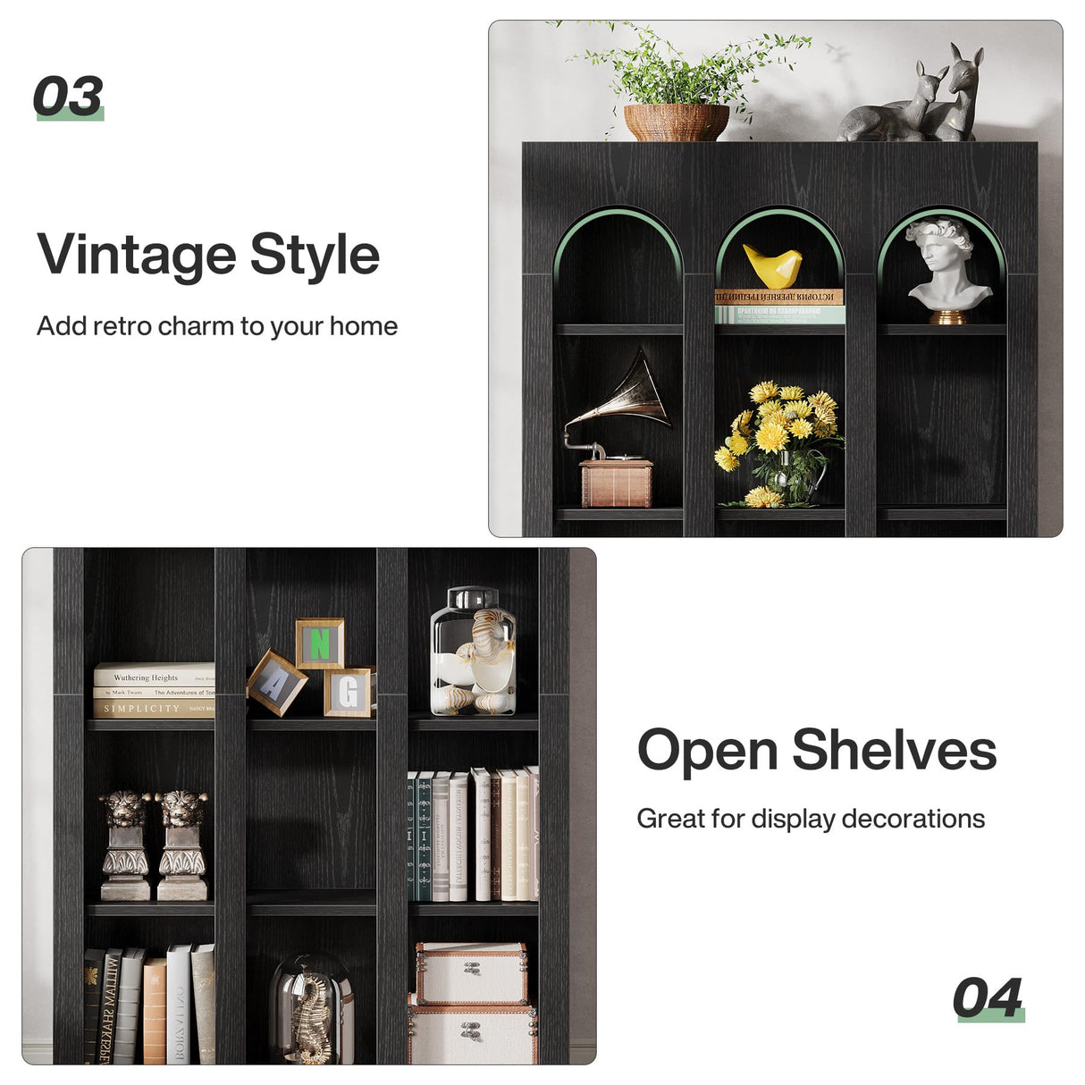 Tribesigns 5-Tier Farmhouse Arched Bookshelf, 70.87-Inch Mid Century Modern Bookcase with Open Shelves, Tall Book Shelf Gothic Display Storage Shelving Unit for Home Office, Black Tribesigns