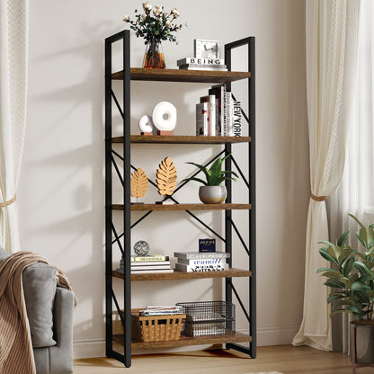 YITAHOME 5-Tier Rustic Brown Bookshelf - Stylish Modern Bookcase & Storage Rack for Home and Office - WoodArtSupply