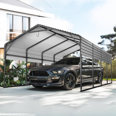 Mars Explo 12x20FT Heavy Duty Metal Carport Kit, Galvanized Permanent Shelter for Pickup Trucks, Tractors, RVs - Extra Sturdy Frame with Enhanced Anchoring System & Snow Load Capacity Mars Explo