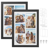 SONGMICS A4 Picture Frame Collage for Wall Decor, Set of 2, 4x6 Multi Photo Frame for Desk, 8x10, 8x12 or 4x4 Photos with 6 Mats, 9x12 Without Mat, Glass Front, 3 Non-Trace Nails, Ash Black SONGMICS