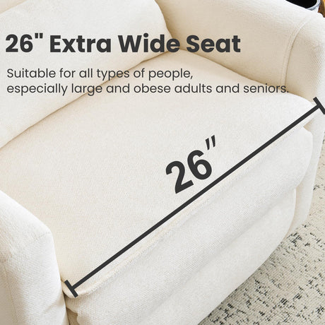RUTOX Oversized Swivel Rocker Recliner with Adjustable Headrest, 26" Extra Wide Glider Recliner Nursery Chair with Double Cushion, Chenille Glider Rocking Chair for Living Room,Cup Holder,White RUTOX
