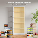 Shahoo 72" Bookcase and Bookshelf, 5-Tier Wood Bookcases with Shelves, Tall Floor Standing Book Shelf Storage Cabinet Home Decor Furniture for Living Room, Home Office 1 Pcs, White Shahoo